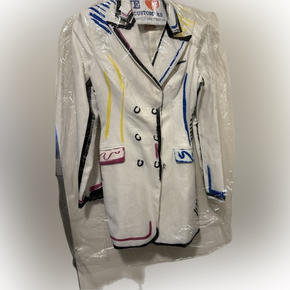 White Double-Breasted Artistic Trim Blazer - Picture 2 of 10